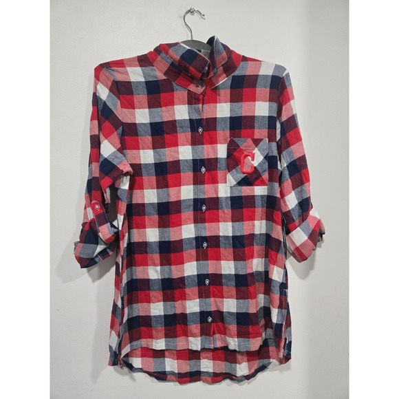 Tops - New Ladies Cleveland Guardians Plaid Long Sleeve Button Up Shirt Size Medium